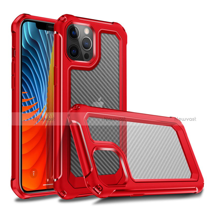 Silicone Matte Finish and Plastic Back Cover Case 360 Degrees R02 for Apple iPhone 12 Pro Red