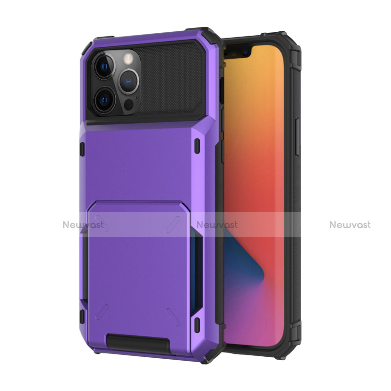 Silicone Matte Finish and Plastic Back Cover Case 360 Degrees R03 for Apple iPhone 12 Pro Max Purple