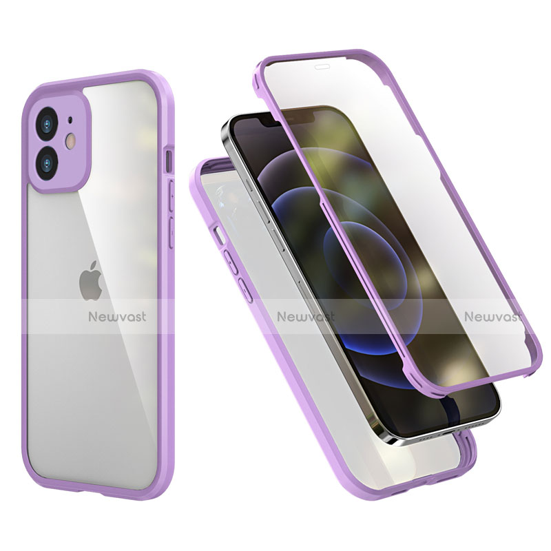 Silicone Matte Finish and Plastic Back Cover Case 360 Degrees R05 for Apple iPhone 12 Clove Purple