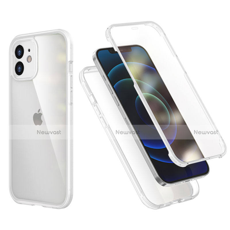 Silicone Matte Finish and Plastic Back Cover Case 360 Degrees R05 for Apple iPhone 12 Mini Clear
