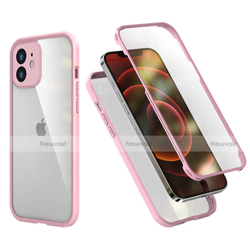 Silicone Matte Finish and Plastic Back Cover Case 360 Degrees R05 for Apple iPhone 12 Mini Pink