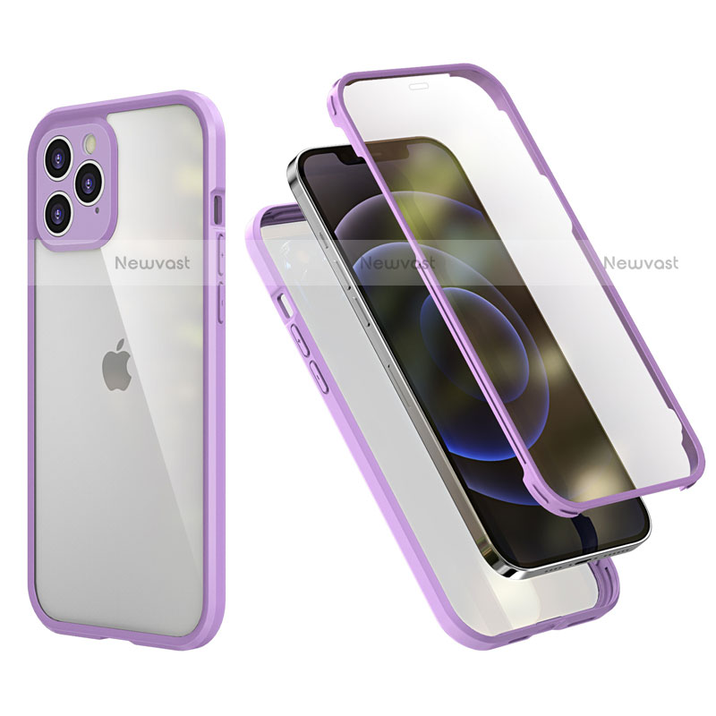 Silicone Matte Finish and Plastic Back Cover Case 360 Degrees R05 for Apple iPhone 12 Pro Clove Purple