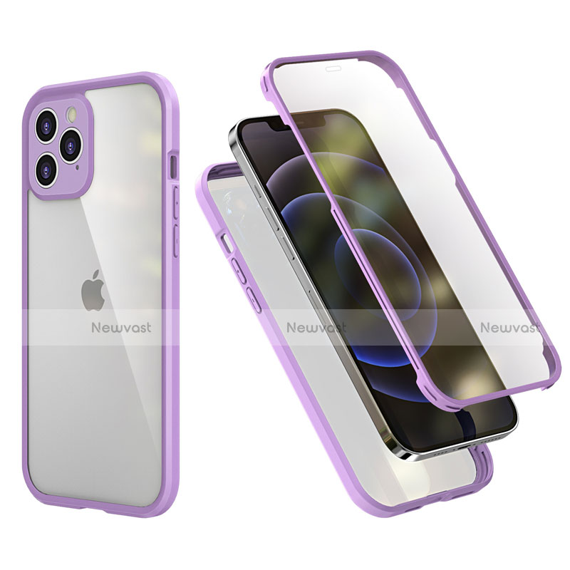 Silicone Matte Finish and Plastic Back Cover Case 360 Degrees R05 for Apple iPhone 12 Pro Max Clove Purple