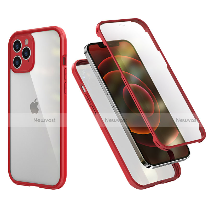 Silicone Matte Finish and Plastic Back Cover Case 360 Degrees R05 for Apple iPhone 12 Pro Max Red