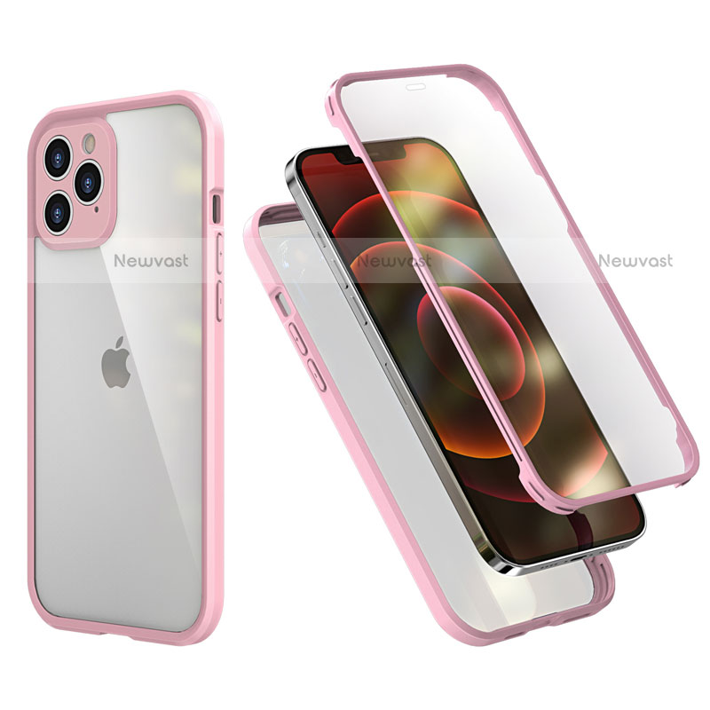 Silicone Matte Finish and Plastic Back Cover Case 360 Degrees R05 for Apple iPhone 12 Pro Pink