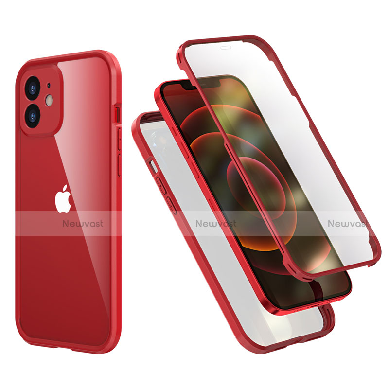 Silicone Matte Finish and Plastic Back Cover Case 360 Degrees R05 for Apple iPhone 12 Red