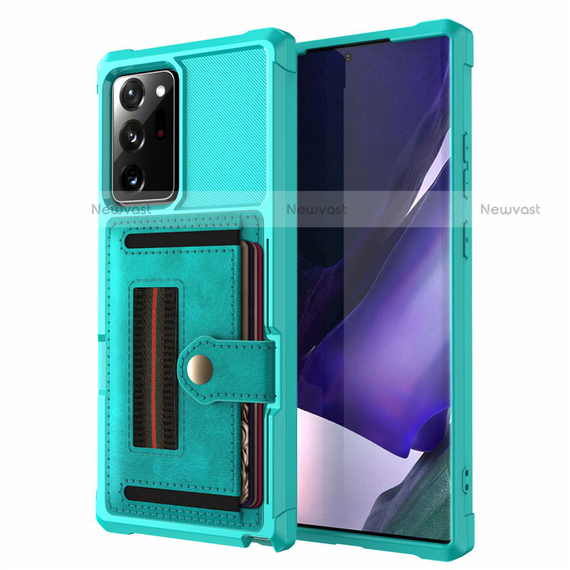 Silicone Matte Finish and Plastic Back Cover Case 360 Degrees R05 for Samsung Galaxy Note 20 Ultra 5G Cyan