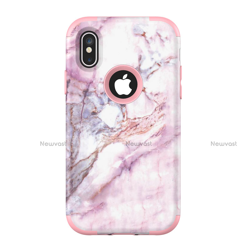 Silicone Matte Finish and Plastic Back Cover Case 360 Degrees U01 for Apple iPhone X Rose Gold