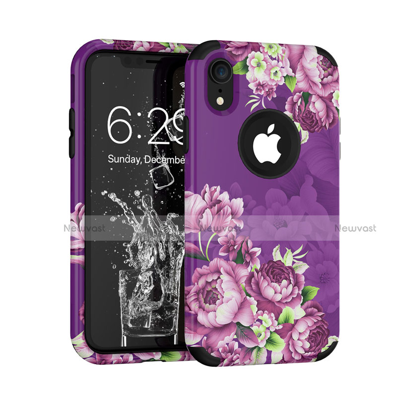 Silicone Matte Finish and Plastic Back Cover Case 360 Degrees U01 for Apple iPhone XR Purple