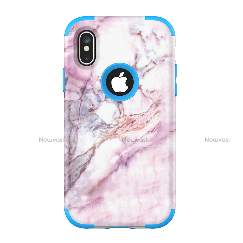 Silicone Matte Finish and Plastic Back Cover Case 360 Degrees U01 for Apple iPhone Xs Blue