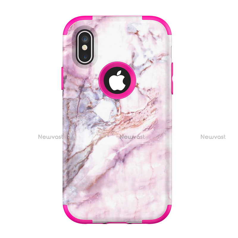 Silicone Matte Finish and Plastic Back Cover Case 360 Degrees U01 for Apple iPhone Xs Max Hot Pink