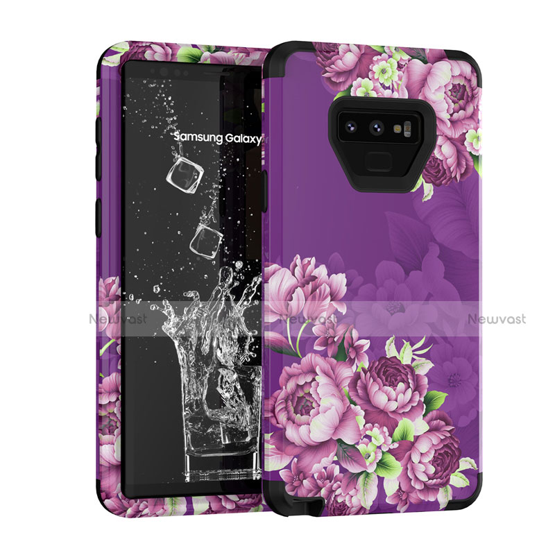 Silicone Matte Finish and Plastic Back Cover Case 360 Degrees U01 for Samsung Galaxy Note 9 Purple
