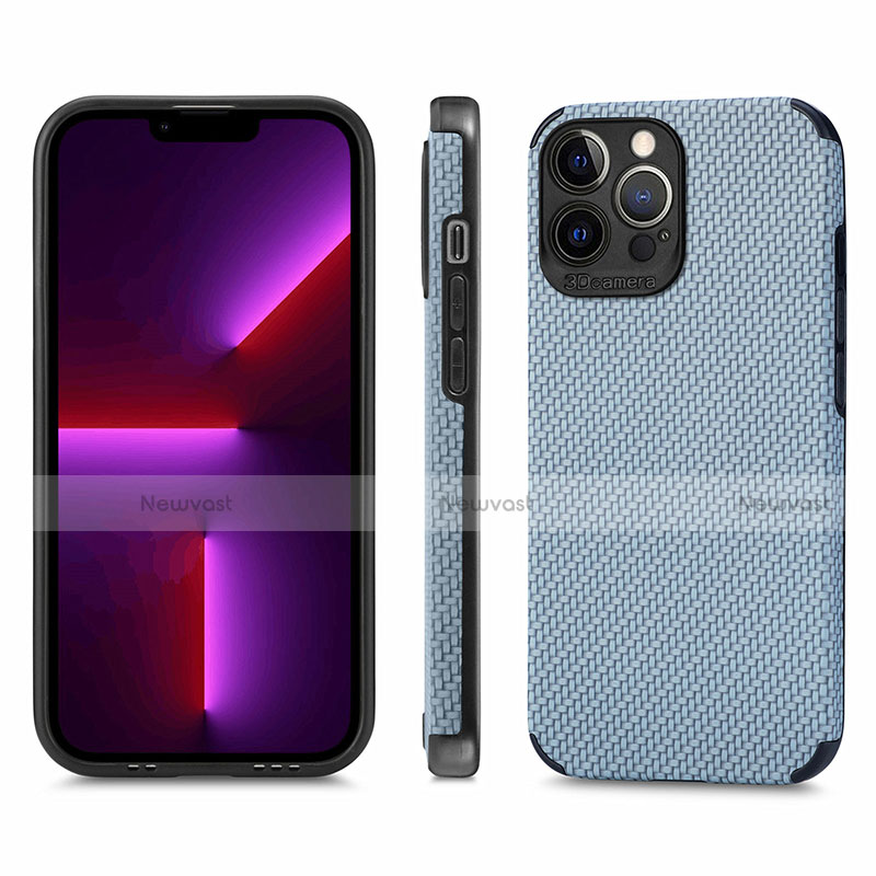 Silicone Matte Finish and Plastic Back Cover Case 360 Degrees U04 for Apple iPhone 13 Pro Blue