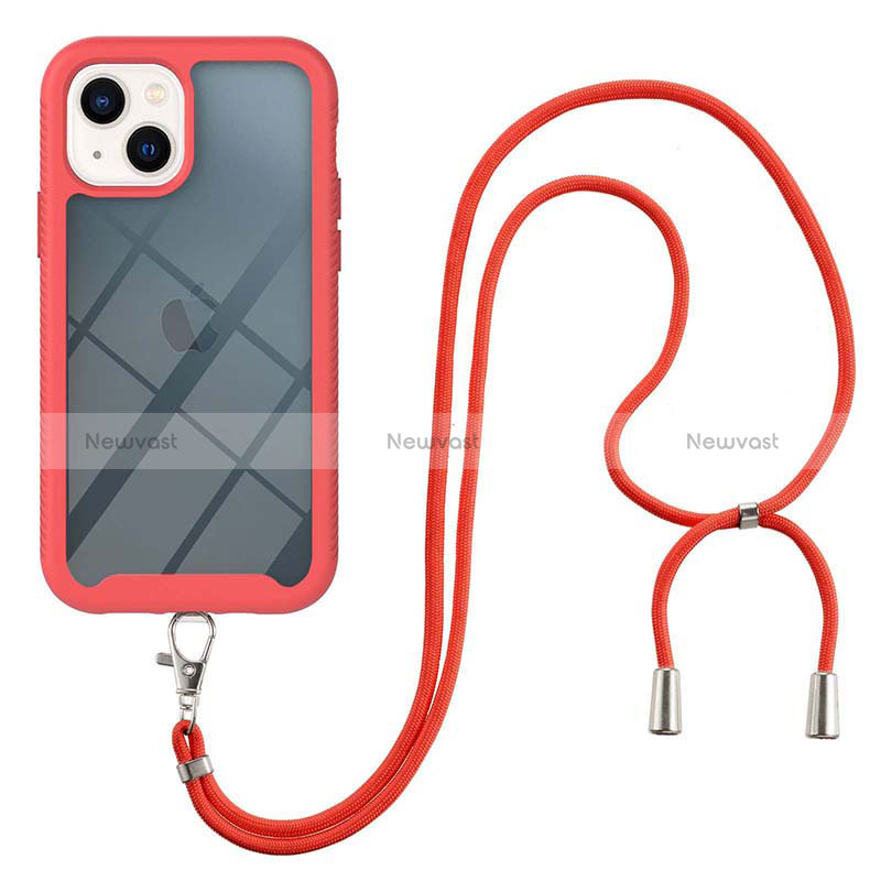 Silicone Matte Finish and Plastic Back Cover Case 360 Degrees with Lanyard Strap for Apple iPhone 13