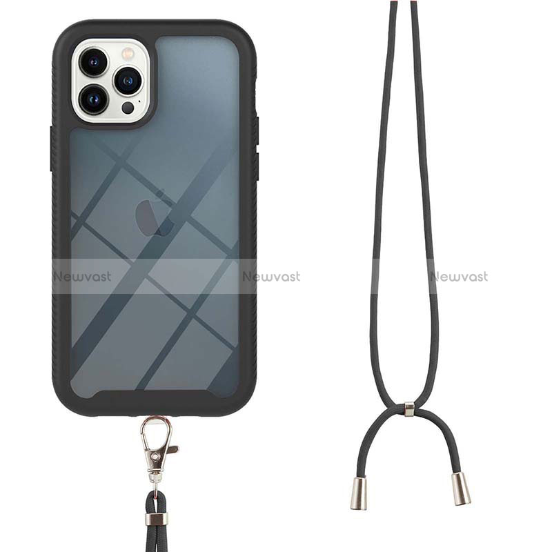 Silicone Matte Finish and Plastic Back Cover Case 360 Degrees with Lanyard Strap for Apple iPhone 13 Pro