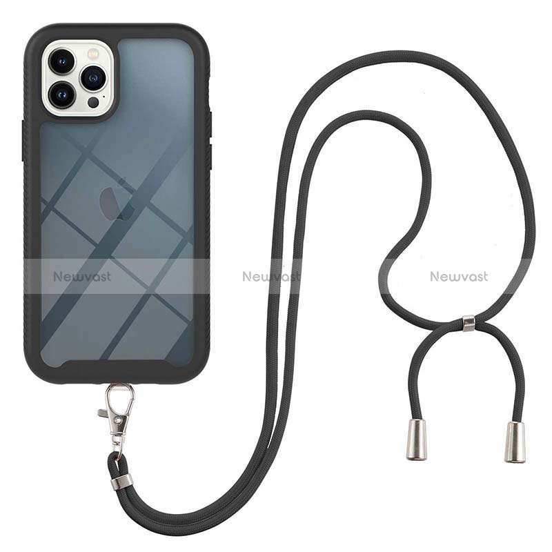 Silicone Matte Finish and Plastic Back Cover Case 360 Degrees with Lanyard Strap for Apple iPhone 14 Pro