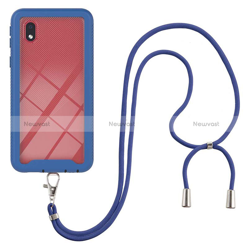 Silicone Matte Finish and Plastic Back Cover Case 360 Degrees with Lanyard Strap for Samsung Galaxy A01 Core