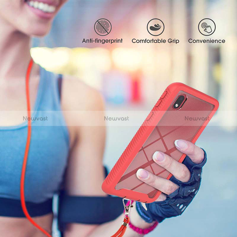Silicone Matte Finish and Plastic Back Cover Case 360 Degrees with Lanyard Strap for Samsung Galaxy A01 Core
