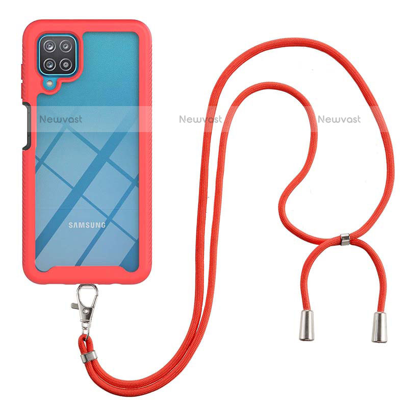 Silicone Matte Finish and Plastic Back Cover Case 360 Degrees with Lanyard Strap for Samsung Galaxy A12