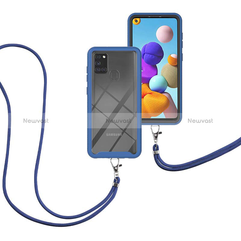 Silicone Matte Finish and Plastic Back Cover Case 360 Degrees with Lanyard Strap for Samsung Galaxy A21s
