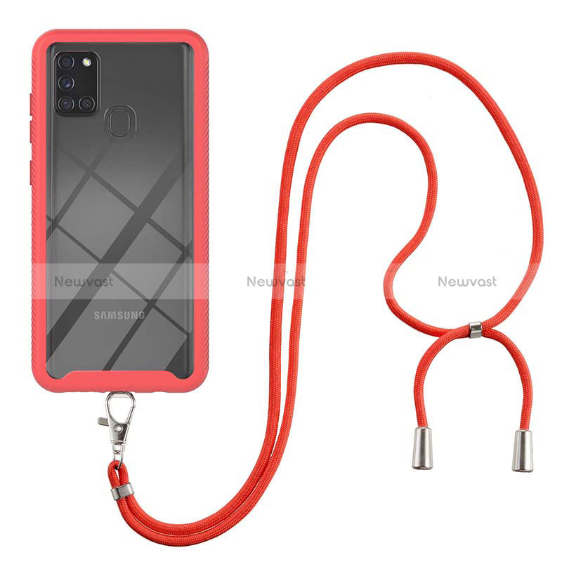 Silicone Matte Finish and Plastic Back Cover Case 360 Degrees with Lanyard Strap for Samsung Galaxy A21s