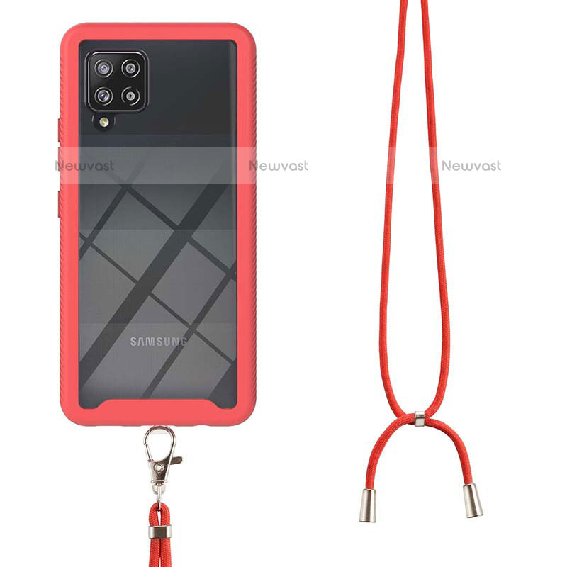 Silicone Matte Finish and Plastic Back Cover Case 360 Degrees with Lanyard Strap for Samsung Galaxy A42 5G
