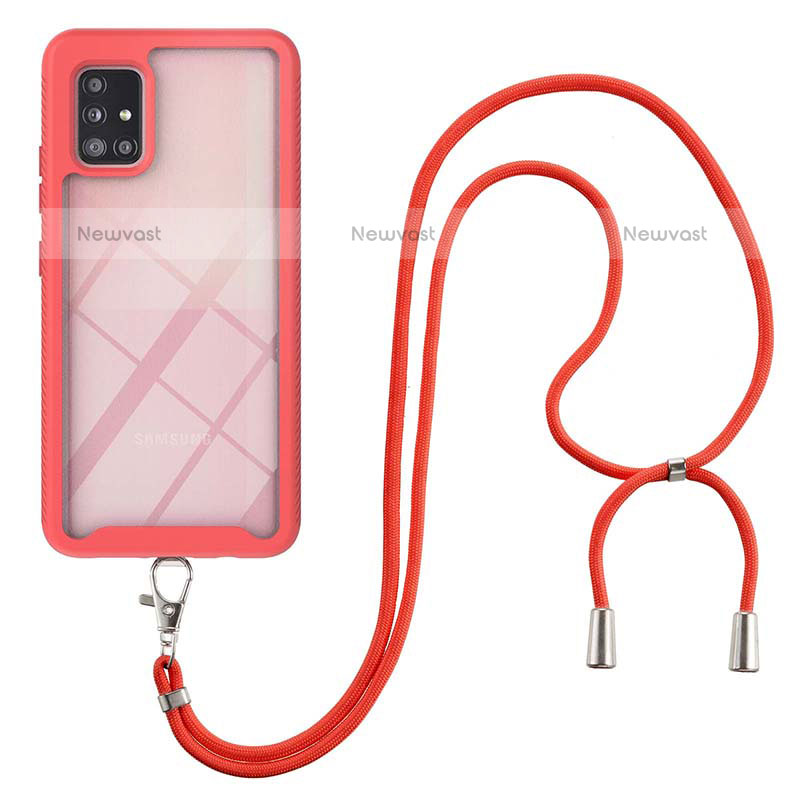 Silicone Matte Finish and Plastic Back Cover Case 360 Degrees with Lanyard Strap for Samsung Galaxy A51 4G