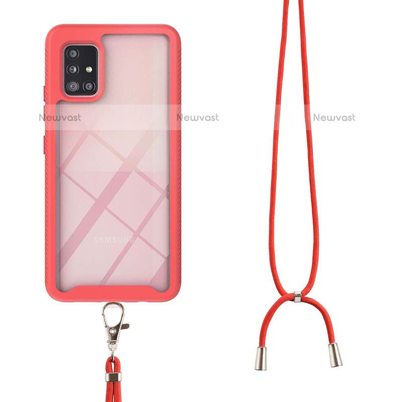 Silicone Matte Finish and Plastic Back Cover Case 360 Degrees with Lanyard Strap for Samsung Galaxy A51 4G