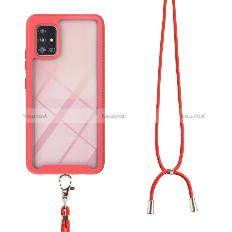Silicone Matte Finish and Plastic Back Cover Case 360 Degrees with Lanyard Strap for Samsung Galaxy A51 5G