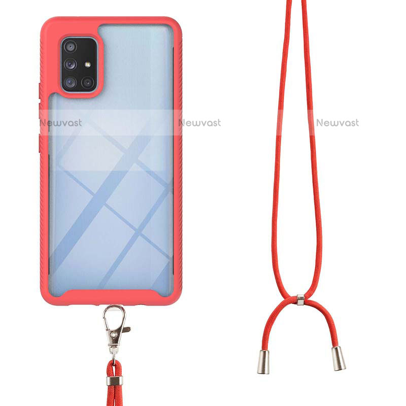 Silicone Matte Finish and Plastic Back Cover Case 360 Degrees with Lanyard Strap for Samsung Galaxy A71 4G A715