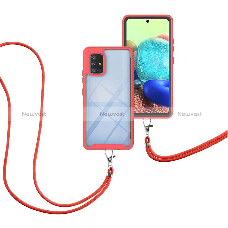 Silicone Matte Finish and Plastic Back Cover Case 360 Degrees with Lanyard Strap for Samsung Galaxy A71 5G