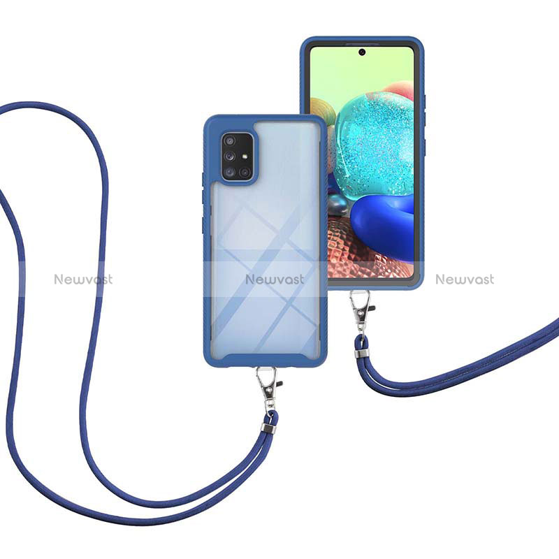 Silicone Matte Finish and Plastic Back Cover Case 360 Degrees with Lanyard Strap for Samsung Galaxy A71 5G