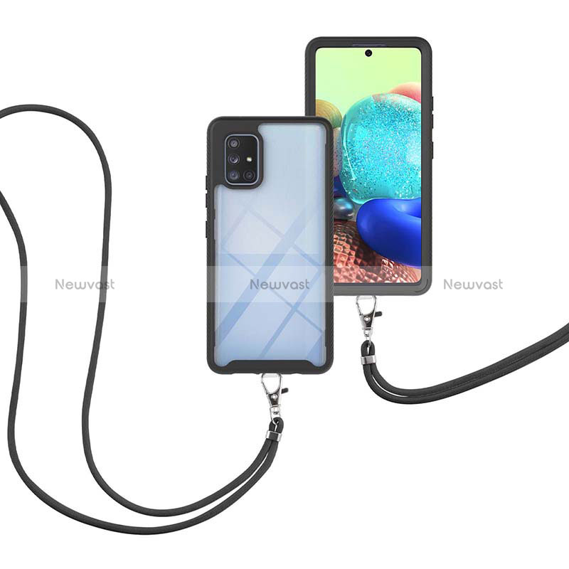 Silicone Matte Finish and Plastic Back Cover Case 360 Degrees with Lanyard Strap for Samsung Galaxy A71 5G