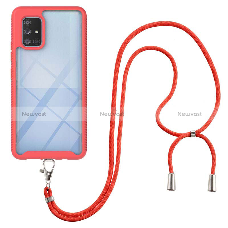 Silicone Matte Finish and Plastic Back Cover Case 360 Degrees with Lanyard Strap for Samsung Galaxy A71 5G