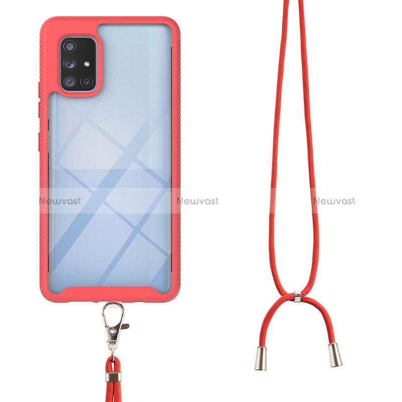 Silicone Matte Finish and Plastic Back Cover Case 360 Degrees with Lanyard Strap for Samsung Galaxy A71 5G