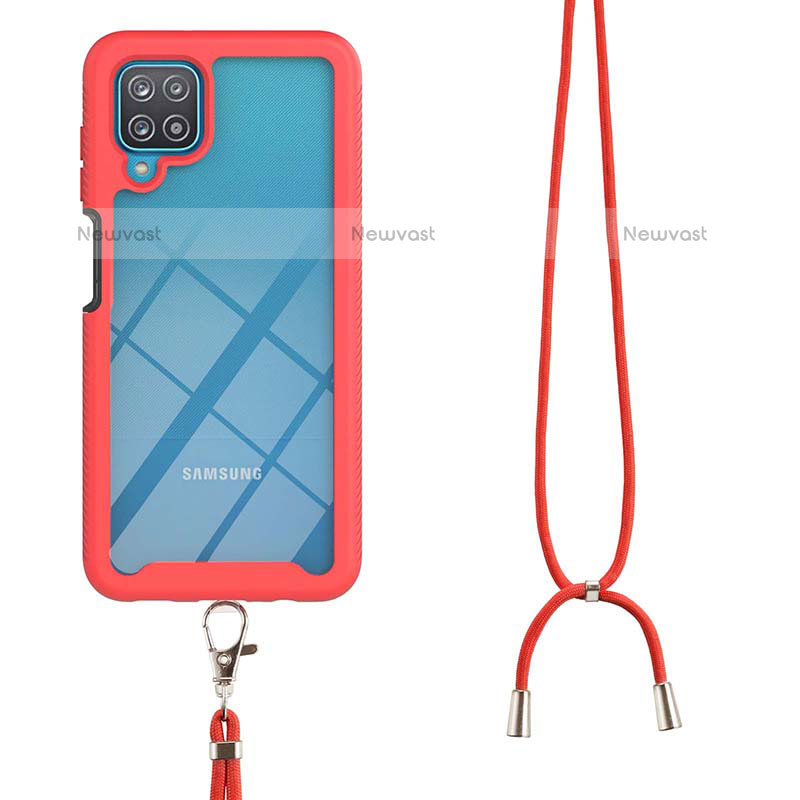 Silicone Matte Finish and Plastic Back Cover Case 360 Degrees with Lanyard Strap for Samsung Galaxy F12