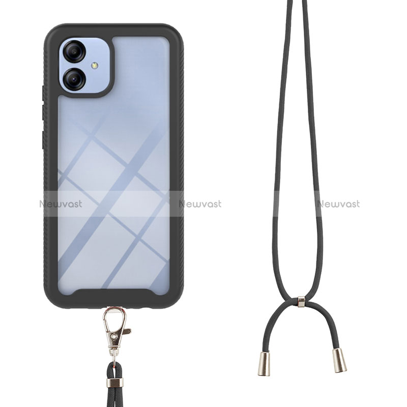 Silicone Matte Finish and Plastic Back Cover Case 360 Degrees with Lanyard Strap for Samsung Galaxy M04