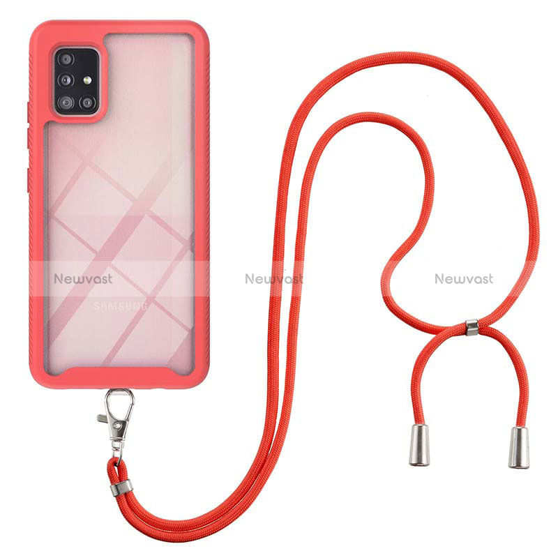 Silicone Matte Finish and Plastic Back Cover Case 360 Degrees with Lanyard Strap for Samsung Galaxy M40S