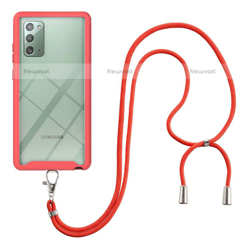 Silicone Matte Finish and Plastic Back Cover Case 360 Degrees with Lanyard Strap for Samsung Galaxy Note 20 5G