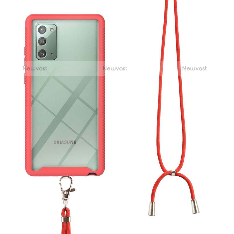 Silicone Matte Finish and Plastic Back Cover Case 360 Degrees with Lanyard Strap for Samsung Galaxy Note 20 5G