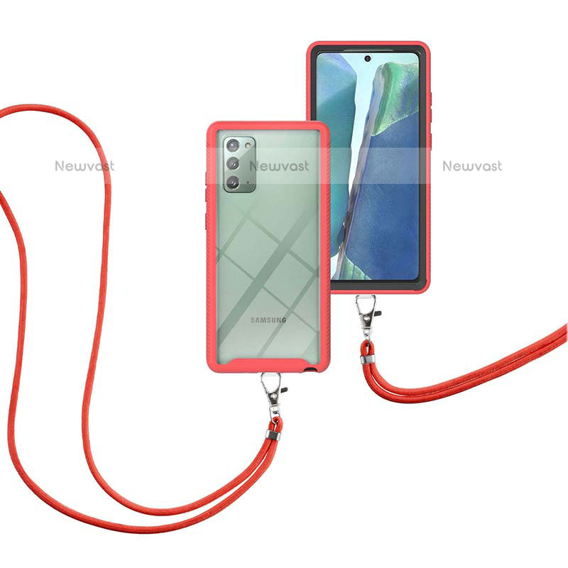 Silicone Matte Finish and Plastic Back Cover Case 360 Degrees with Lanyard Strap for Samsung Galaxy Note 20 5G Red