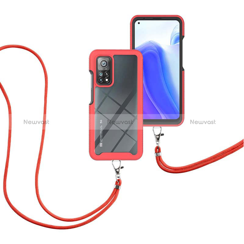 Silicone Matte Finish and Plastic Back Cover Case 360 Degrees with Lanyard Strap for Xiaomi Mi 10T 5G