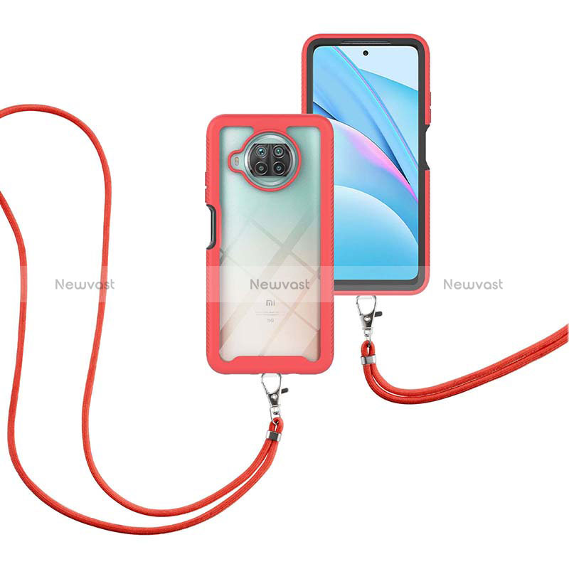 Silicone Matte Finish and Plastic Back Cover Case 360 Degrees with Lanyard Strap for Xiaomi Mi 10T Lite 5G