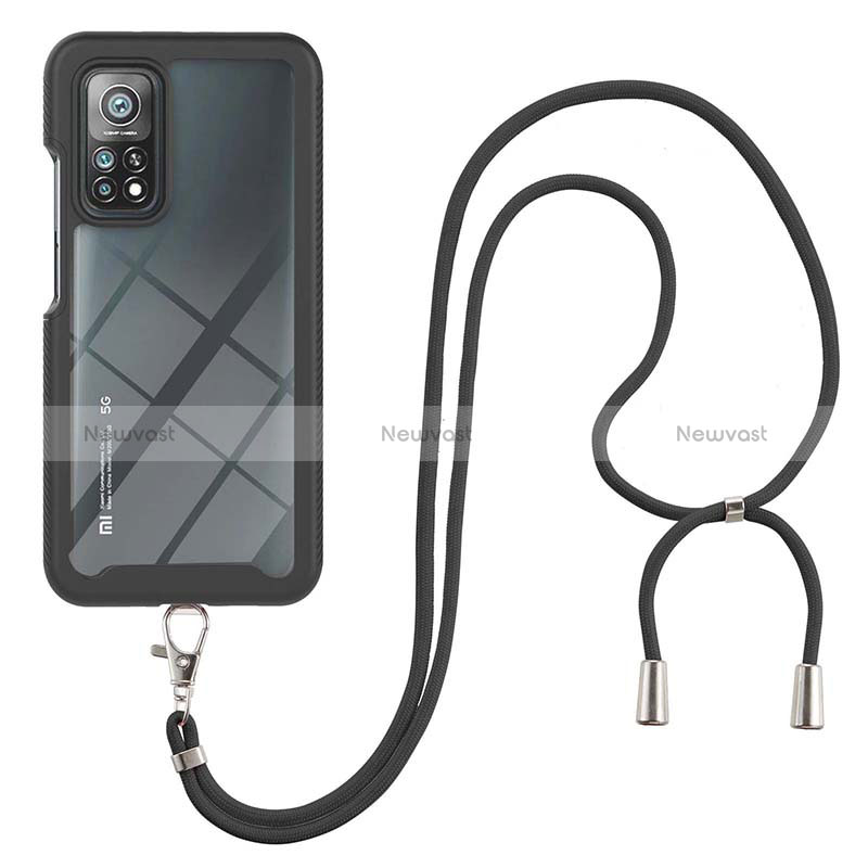 Silicone Matte Finish and Plastic Back Cover Case 360 Degrees with Lanyard Strap for Xiaomi Mi 10T Pro 5G