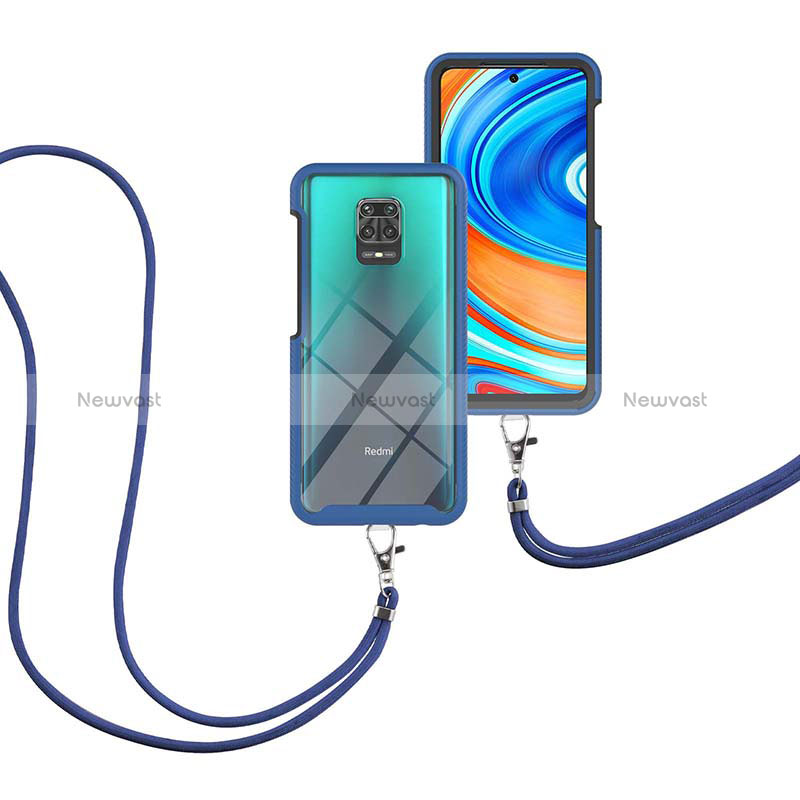 Silicone Matte Finish and Plastic Back Cover Case 360 Degrees with Lanyard Strap for Xiaomi Poco M2 Pro Blue