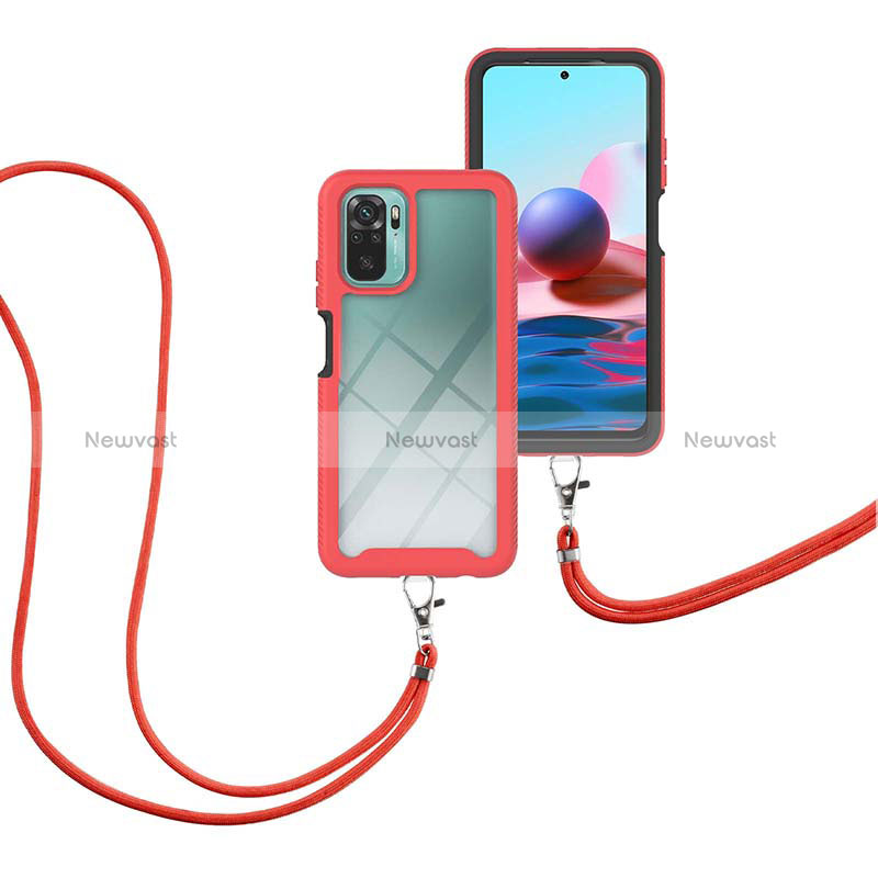Silicone Matte Finish and Plastic Back Cover Case 360 Degrees with Lanyard Strap for Xiaomi Poco M5S