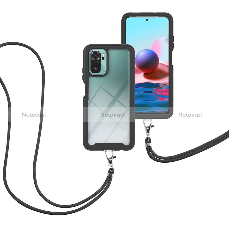 Silicone Matte Finish and Plastic Back Cover Case 360 Degrees with Lanyard Strap for Xiaomi Poco M5S