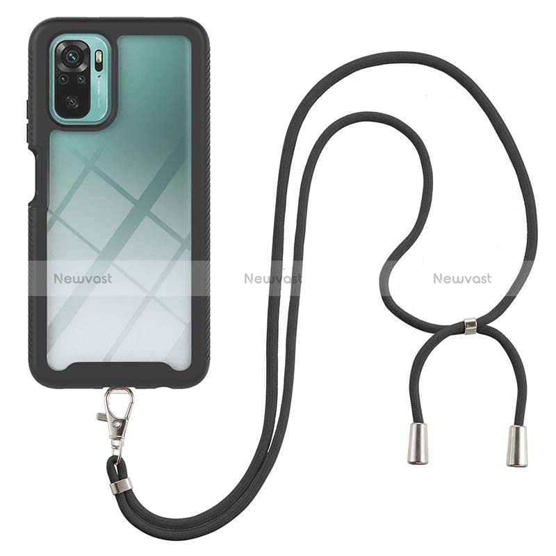 Silicone Matte Finish and Plastic Back Cover Case 360 Degrees with Lanyard Strap for Xiaomi Poco M5S