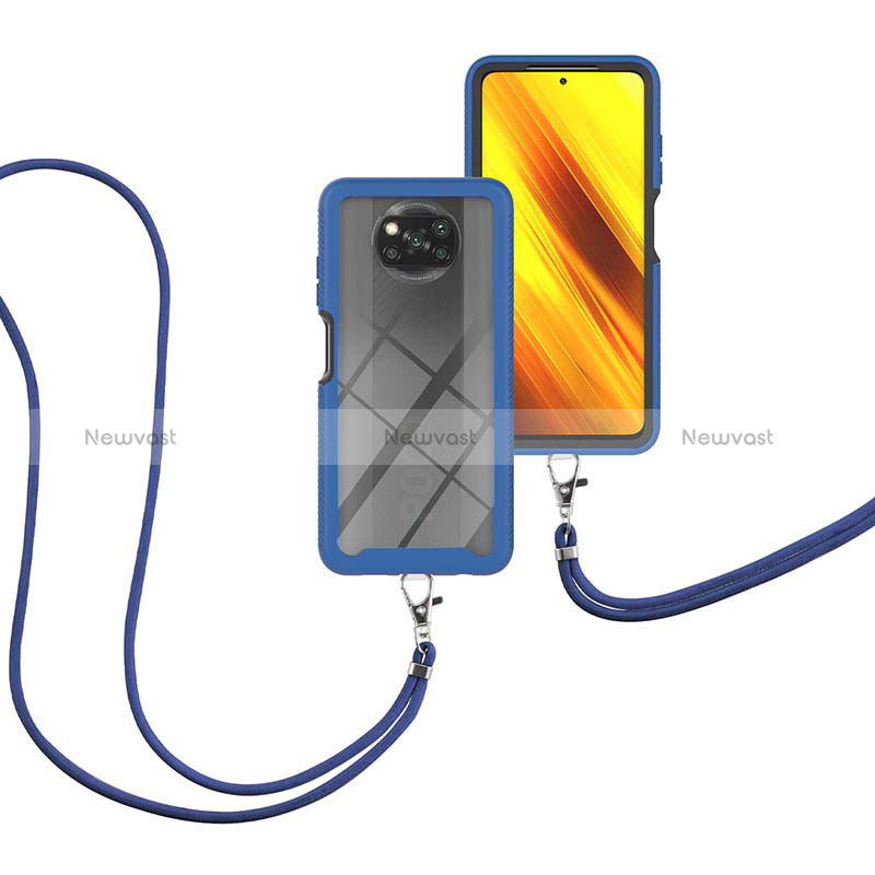Silicone Matte Finish and Plastic Back Cover Case 360 Degrees with Lanyard Strap for Xiaomi Poco X3 NFC