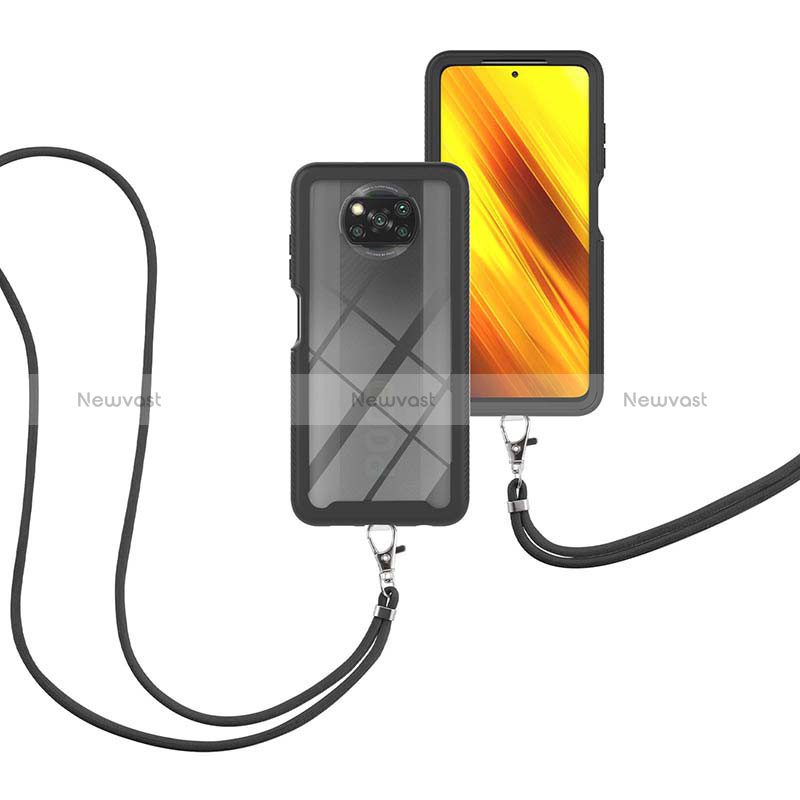 Silicone Matte Finish and Plastic Back Cover Case 360 Degrees with Lanyard Strap for Xiaomi Poco X3 NFC